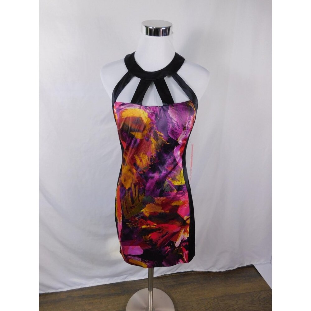 Speechless Dress Juniors 5 Black Fuchsia Halter Cutout Bodycon Mini Party